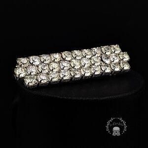 Vintage Simple Glass Crystal Rhinestone 3 Row Bar Brooch